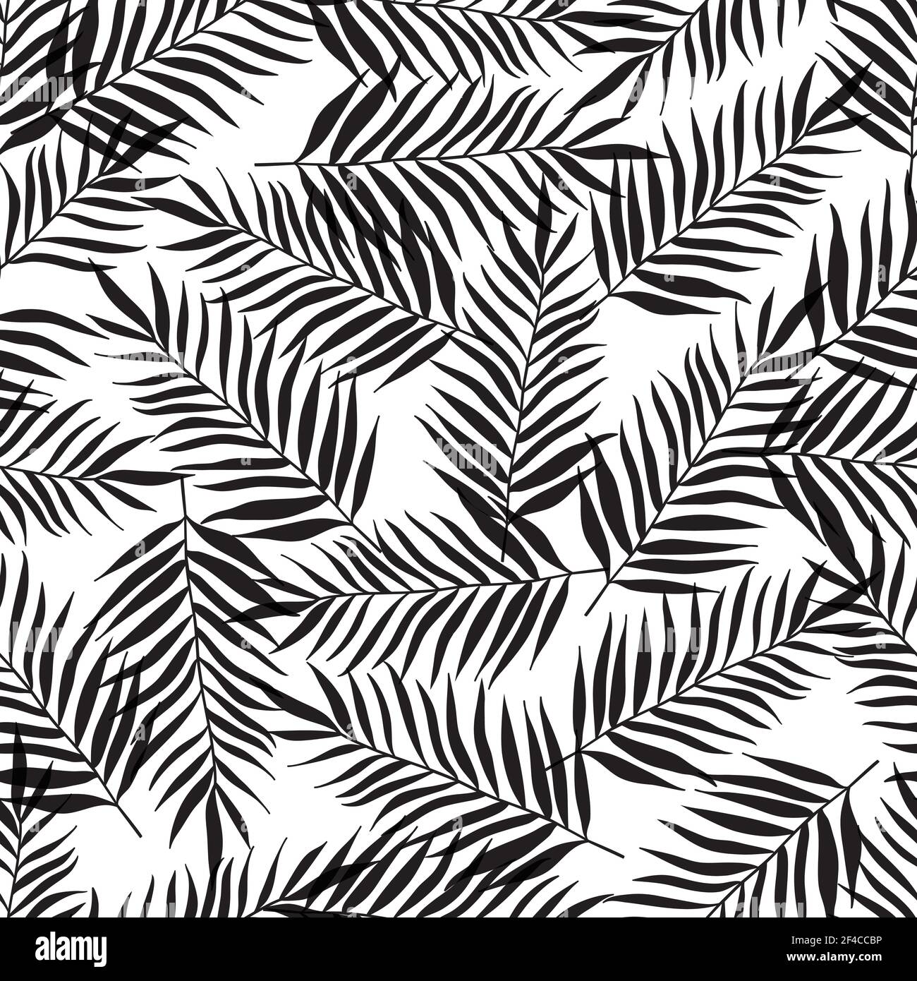 Decorative tropical seamless pattern with black palm leaves on a white ...