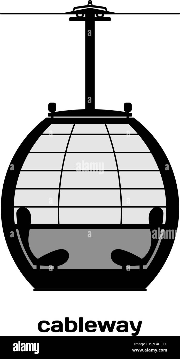 Cabin cableway. Vector Image. Black and white image details ropeway construction. Design element. Stock vector Stock Vector