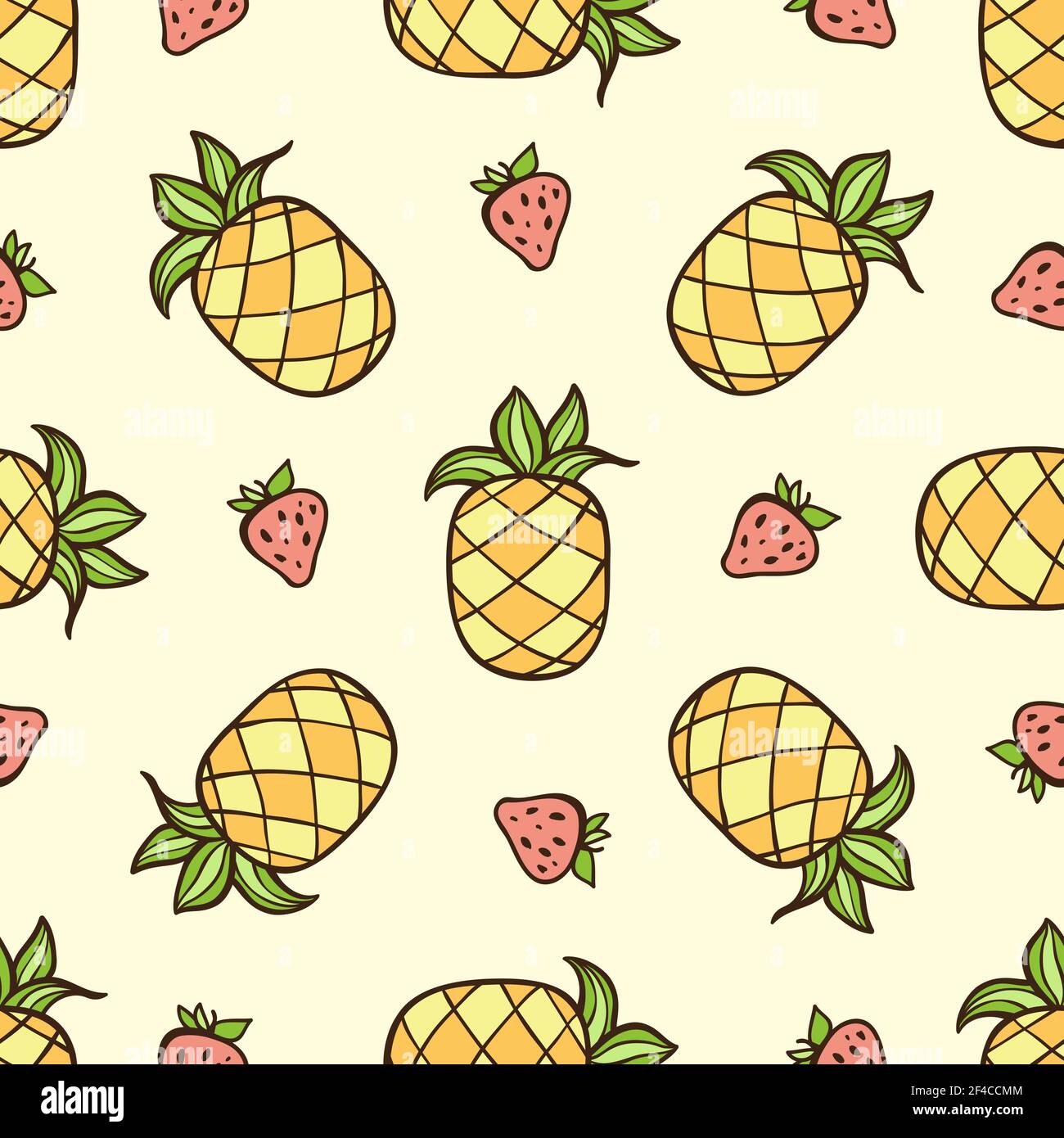 Doodle seamless pattern with strawberry and pineapple. Vector illustration. Pattern with strawberry and pineapple Stock Vector