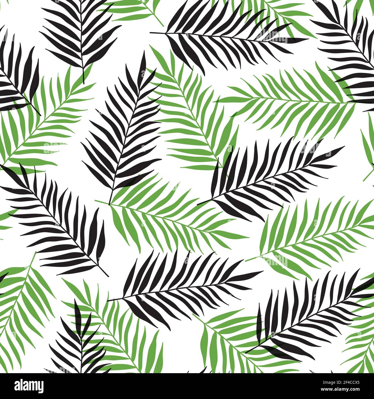 Decorative tropical seamless pattern with black and green palm leaves ...
