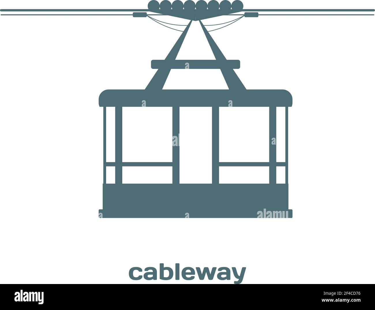 Cabin cableway. Vector Image. Monochrome image details ropeway construction. Design element. Stock vector Stock Vector