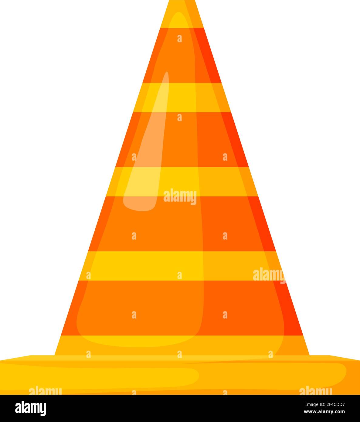 Vector illustration of the striped traffic cone. Cartoon style traffic cone on a white background. Isolated on white background. Road sign. Stock Vector