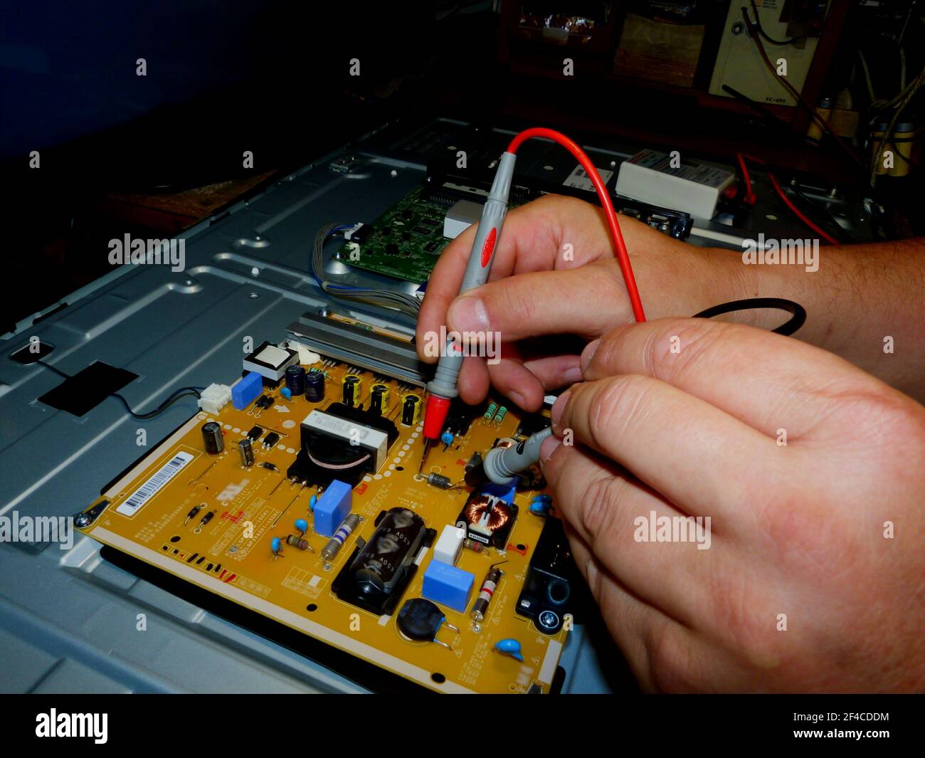 TV and electronics repair. removed back panel & exposed circuit board