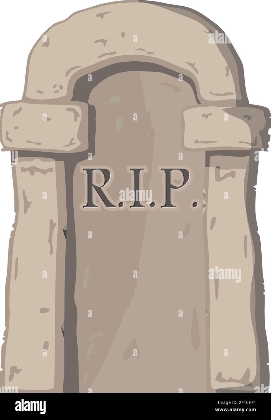 Vector illustration big gravestone on white background. Cartoon image of a grave stone with the text RIP. Stock Vector