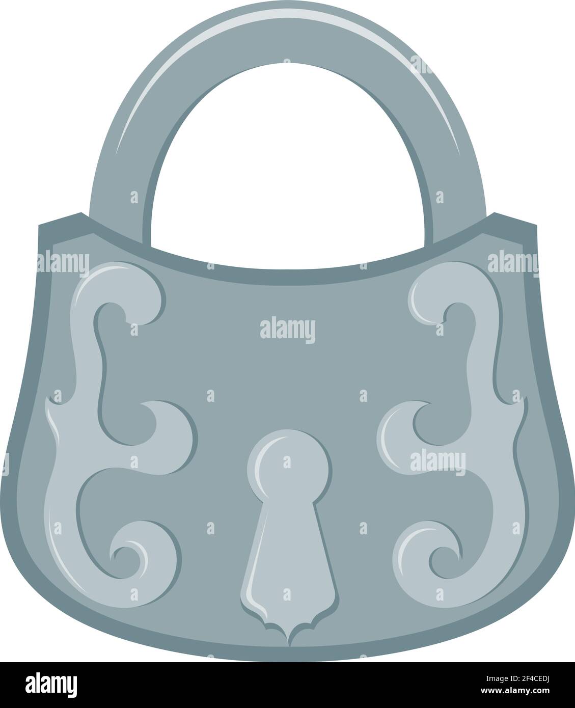 Vector illustration of abstract vintage metal padlock on a white background. Retro Castle with a decorative ornament in Cartoon style. Vintage object - padlock, design element Stock Vector