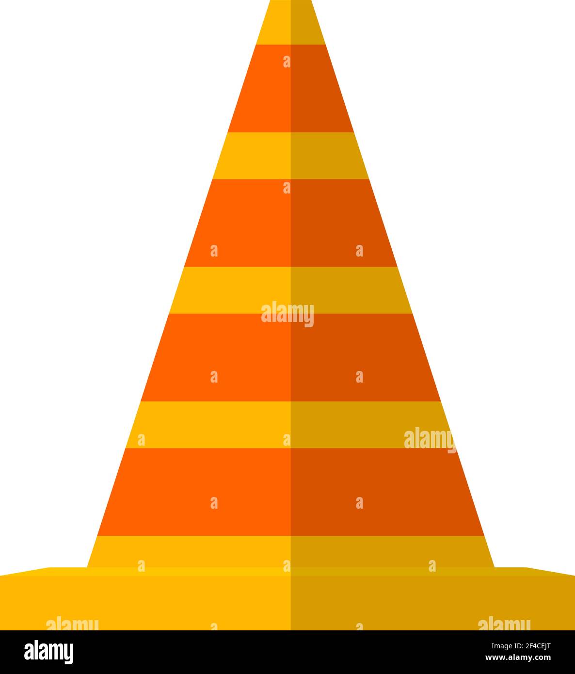 Vector illustration of the striped traffic cone. Flat style traffic cone on a white background. Isolated on white background. Road sign. Stock Vector