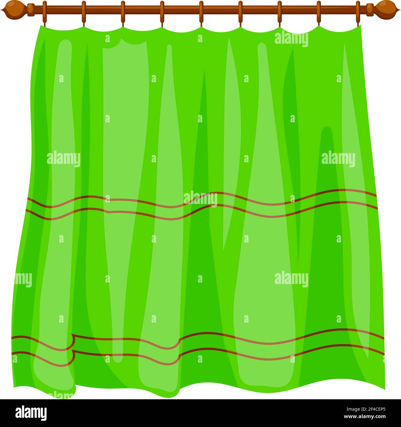 Vector illustration of abstract Cartoon green curtains on the ledge on