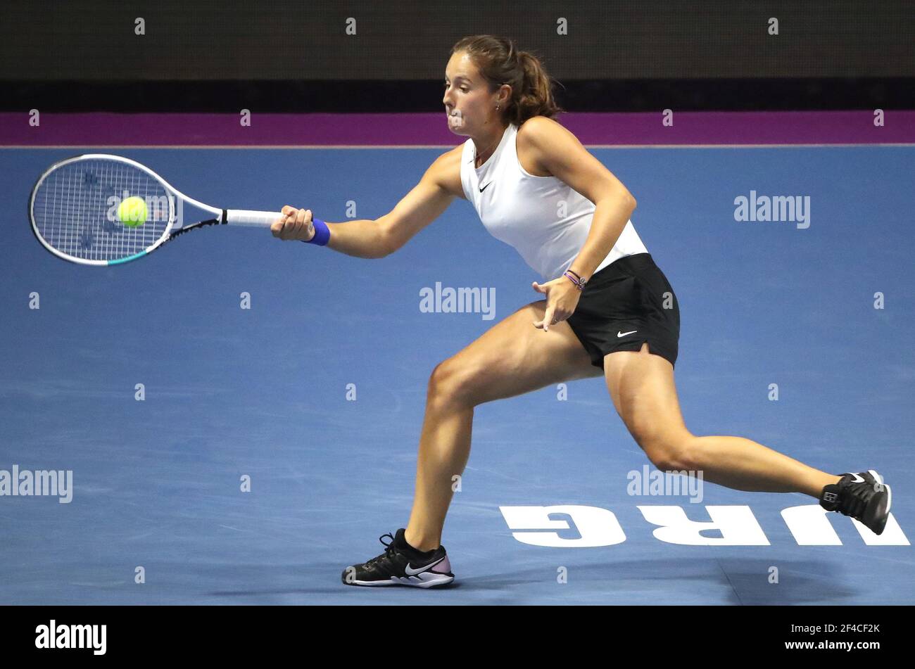 St Petersburg Russia 20th Mar 2021 Russia S Daria Kasatkina Returns The Ball In A 2021 Wta Premier St Petersburg Ladies Trophy Semifinal Singles Match Against Russia S Svetlana Kuznetsova At Sibur Arena Credit