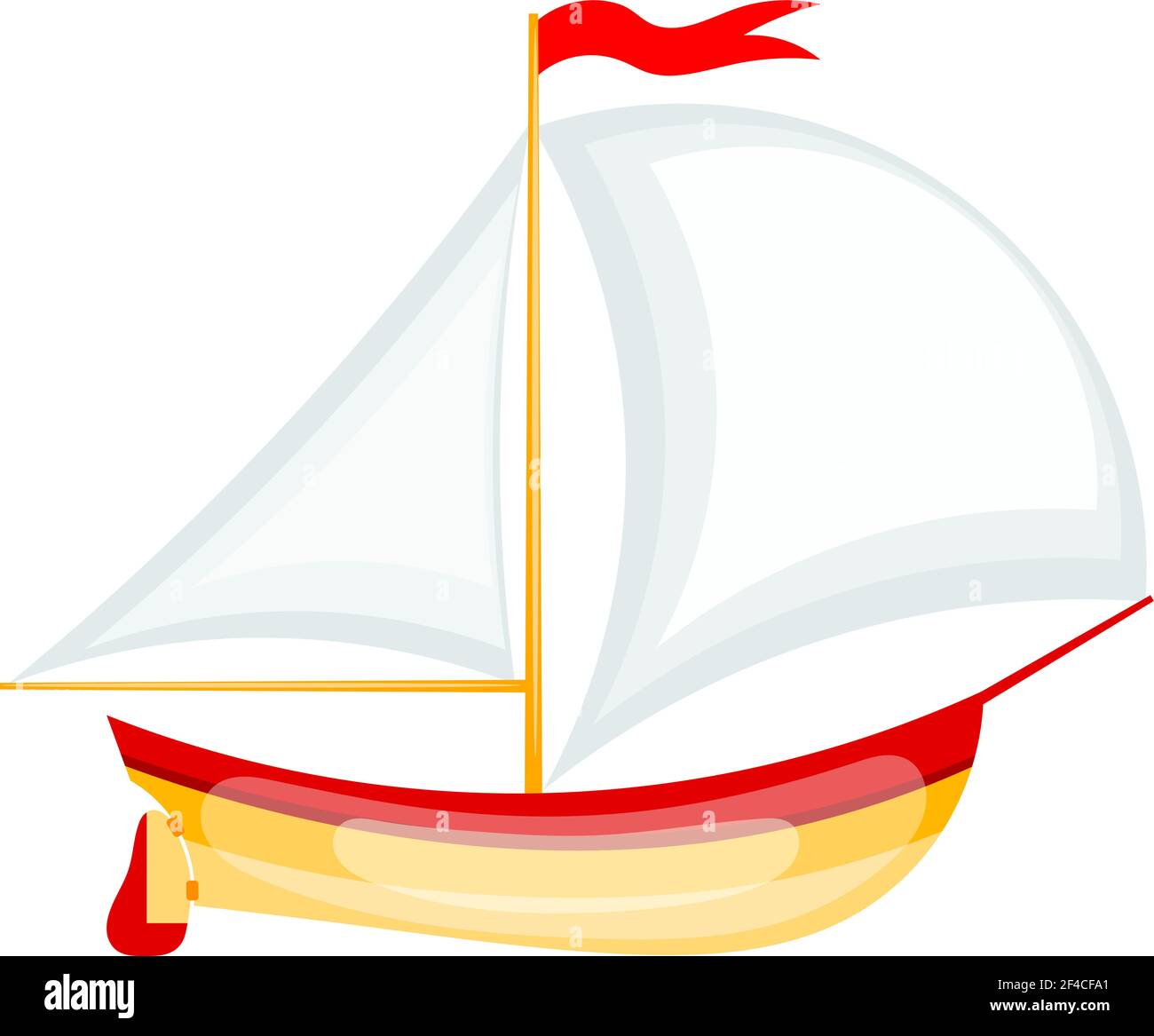Vector illustration of a small sailing yacht. Cartoon yacht on white