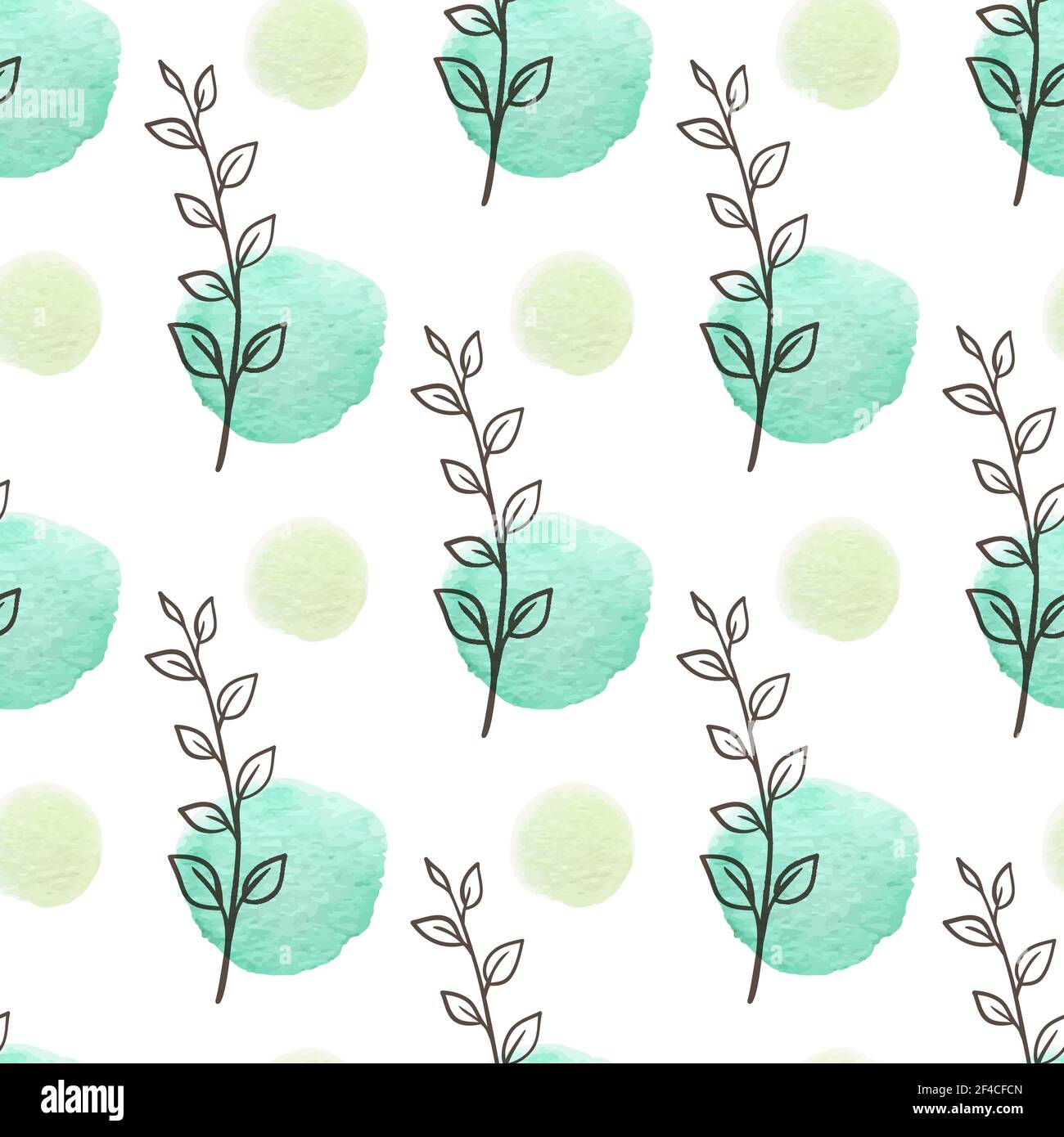 Decorative spring seamless pattern with green leaves and watercolor ...