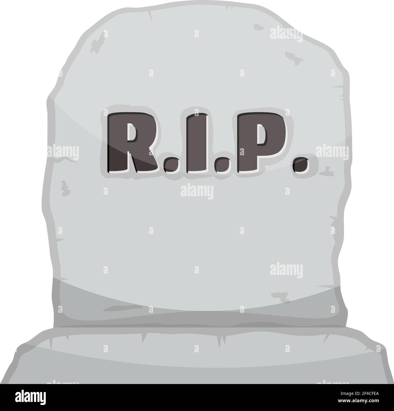 Vector illustration gray gravestone on white background. Cartoon image of a grave stone with the text RIP. Stock Vector