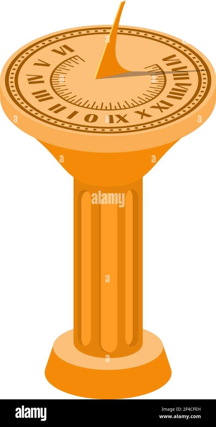 Color vector image of a sundial on a column on a white background