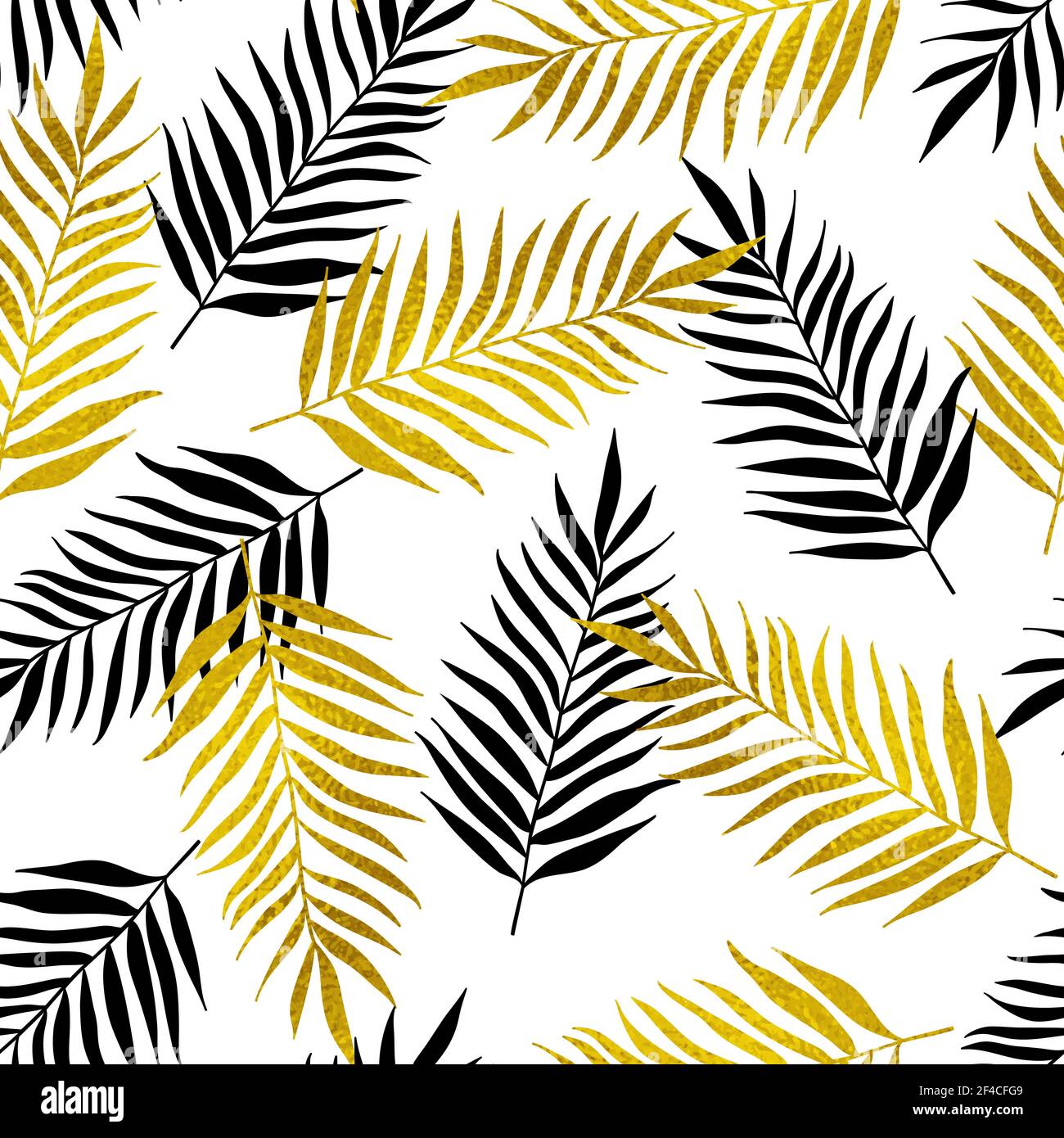 Decorative tropical seamless pattern with black and golden palm leaves ...