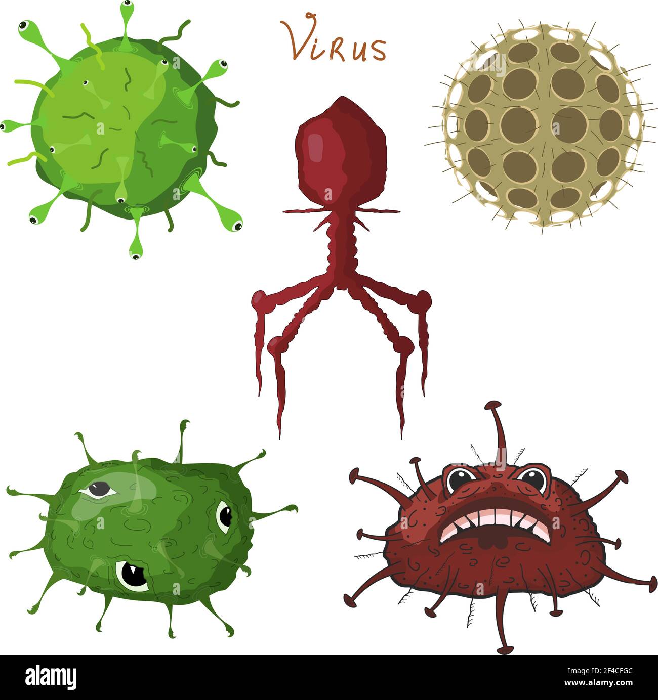 Vector illustration set of abstract bacteria and viruses. Cartoon style. Virus on a white background. Biological objects Stock Vector