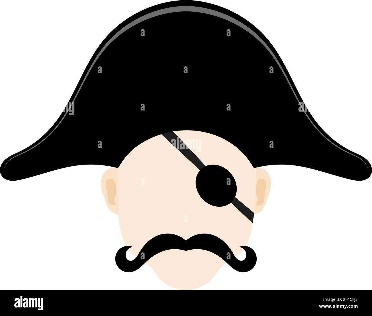 Vector illustration of a pirate head a cocked hat with an eye patch and a mustache. Vector icons for web site design. Stock illustration Stock Vector