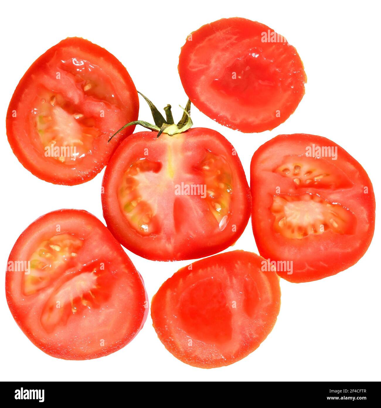 Ripe wet cut tomato close up isolated on a white background Stock Photo ...