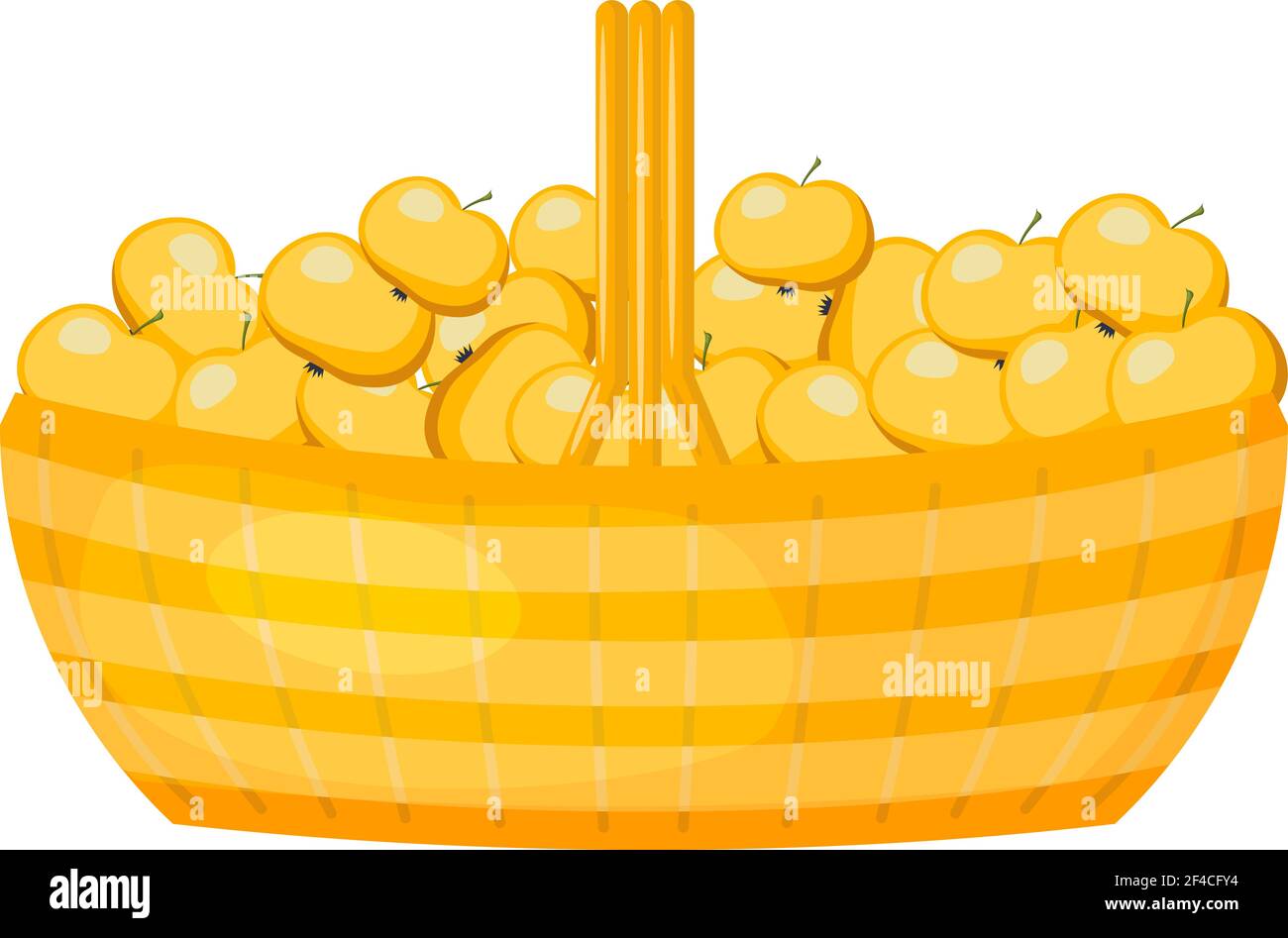 Abstract rural wicker basket with apples. Cartoon style. Vector illustration of a simple basket with ripe fruit Stock Vector