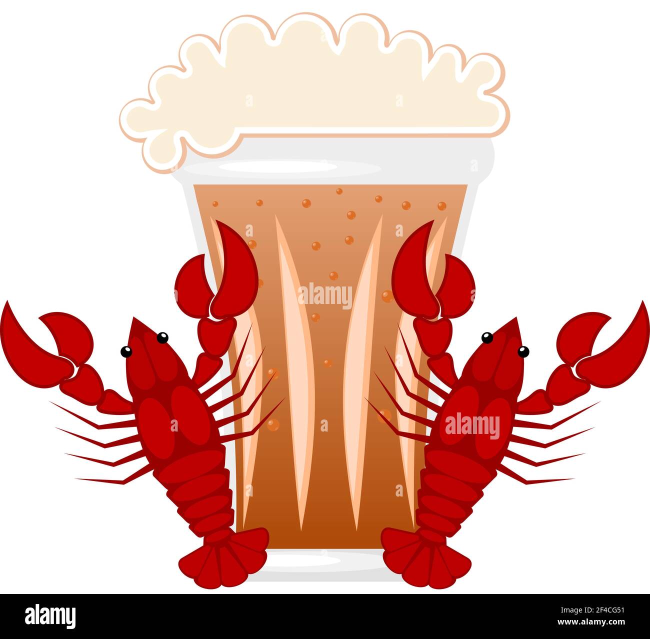 Vector illustration of beer mugs with a red crayfish on a white background. Beer, crayfish, food. Cartoon style Stock Vector