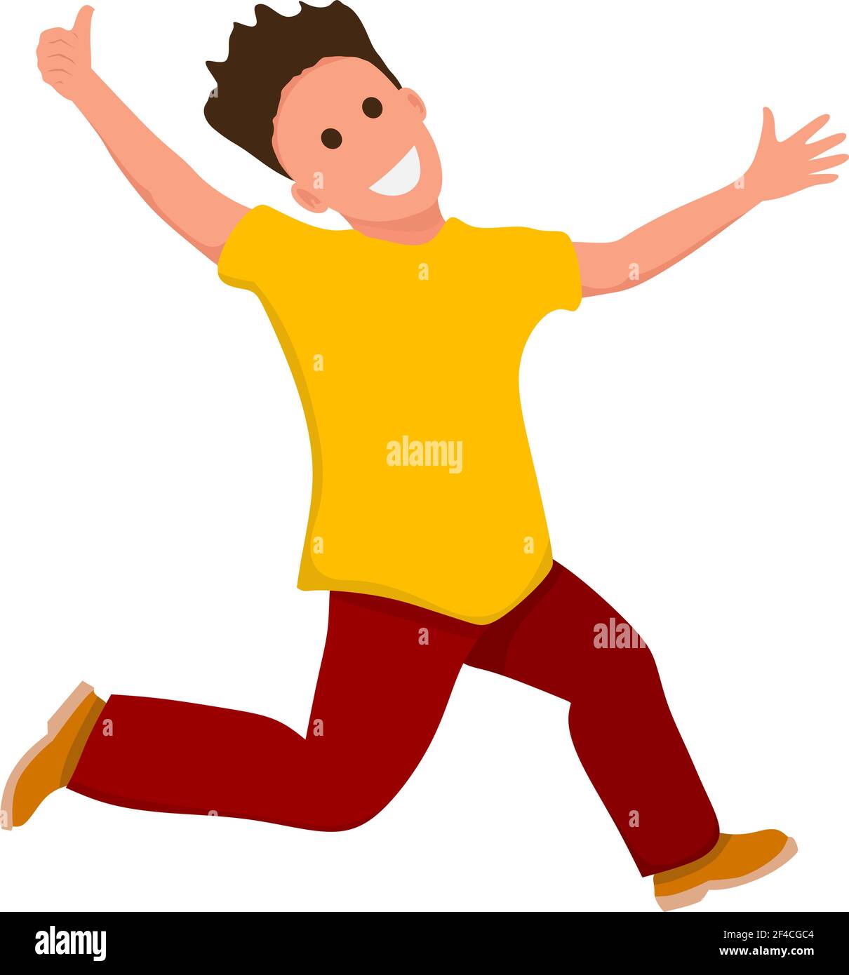 Happy laughing jumping young guy. Flat style joy boy on a white background. Vector illustration Stock Vector