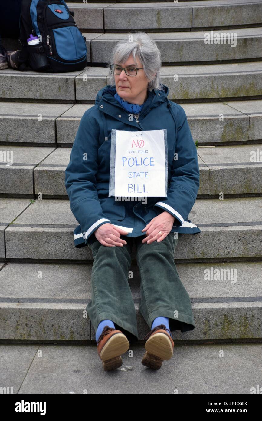 Walk for Freedom in protest at the Police, Crime, Sentencing & Courts Bill, which will restrict the democratic right to peaceful protest. This was a C Stock Photo