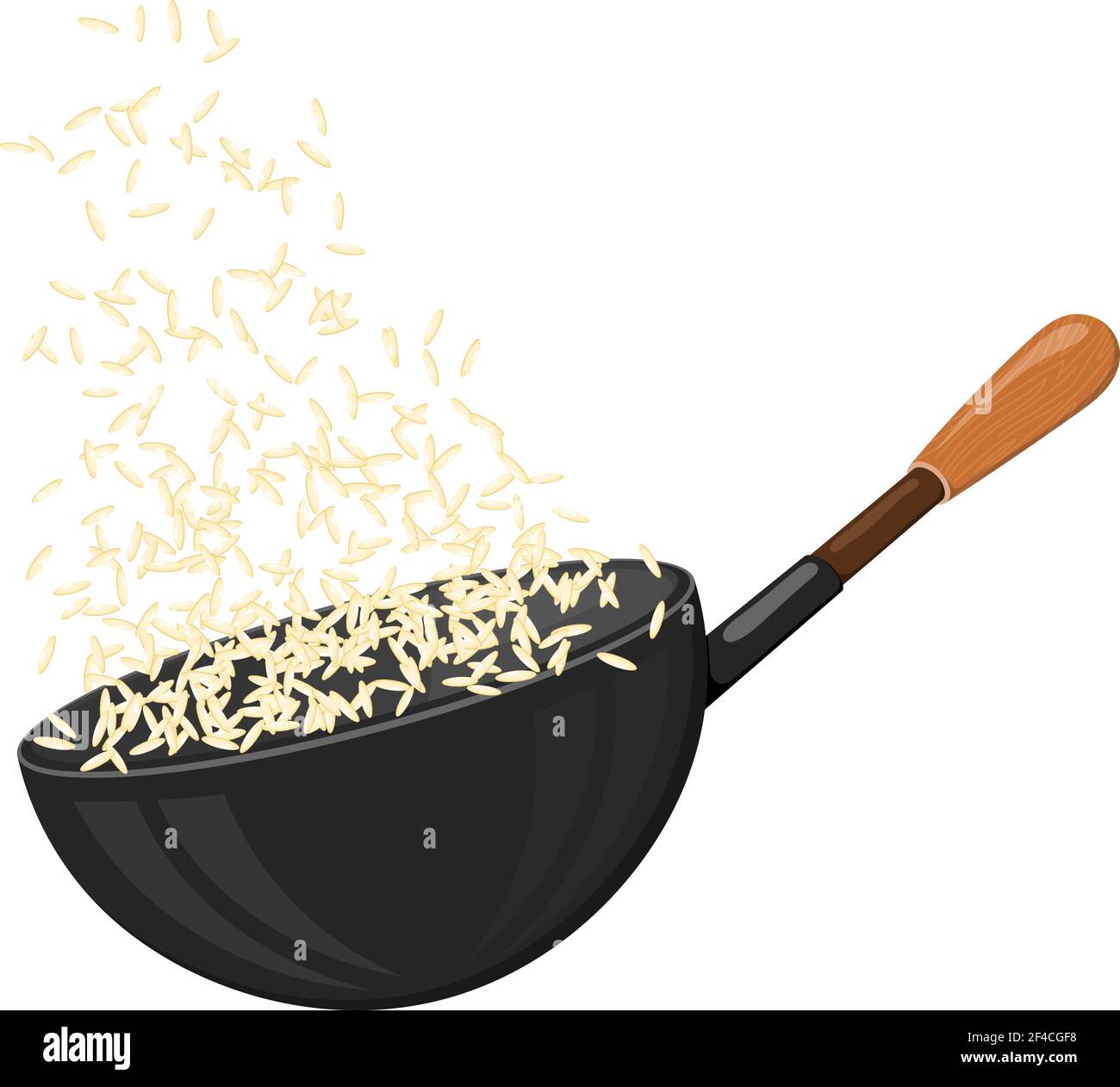 Large pan with rice on a white background. Simple food icon. Menu item, kitchen design. Stock vector illustration Stock Vector