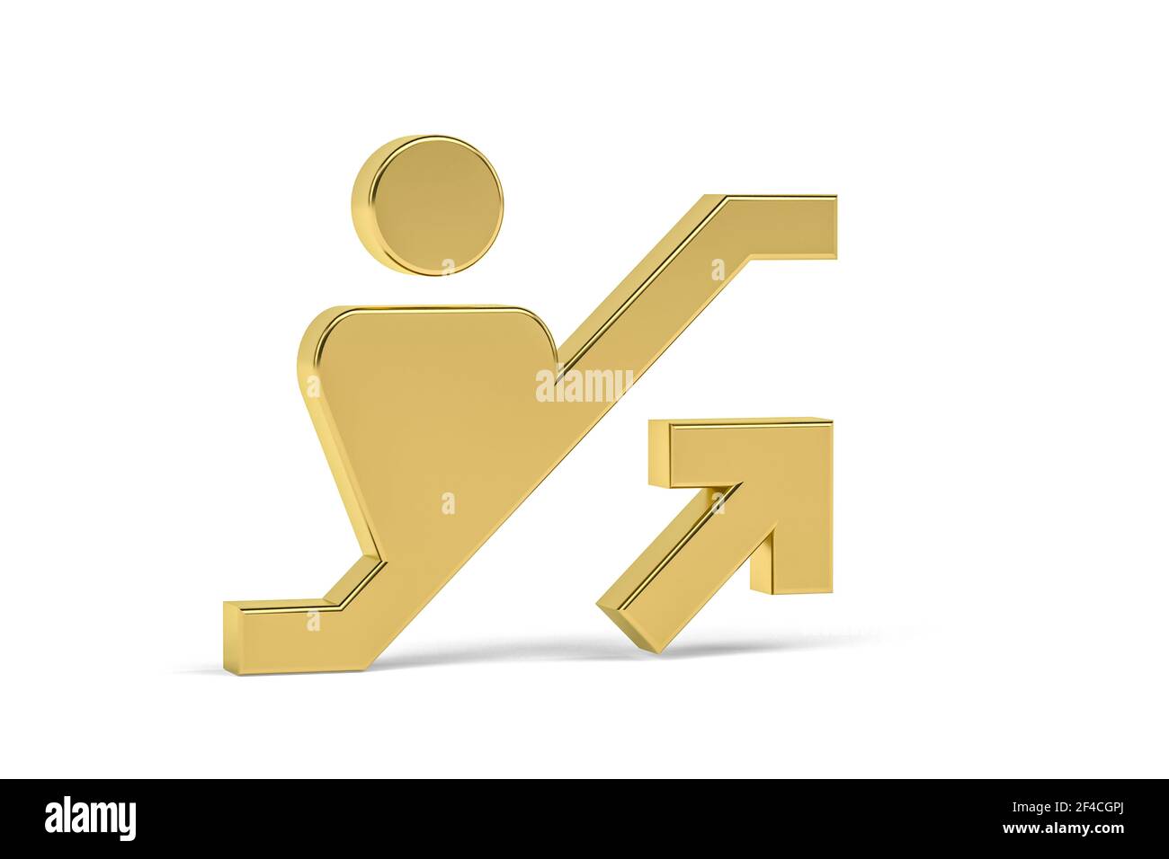 Golden 3d escalator icon isolated on white background - Signs at the airport - 3D render Stock Photo