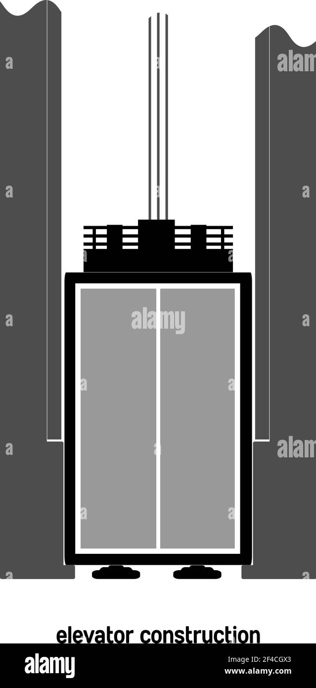 Vector illustration of a concept of the elevator device in the home is a schematic drawing of the elevator, rope, buffer, mechanism Stock Vector