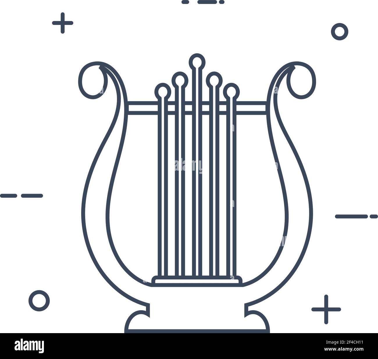 Simple black lyre line icon on a white background. Icon of the musical instrument. A symbol of music and poetry. Vector illustration Stock Vector