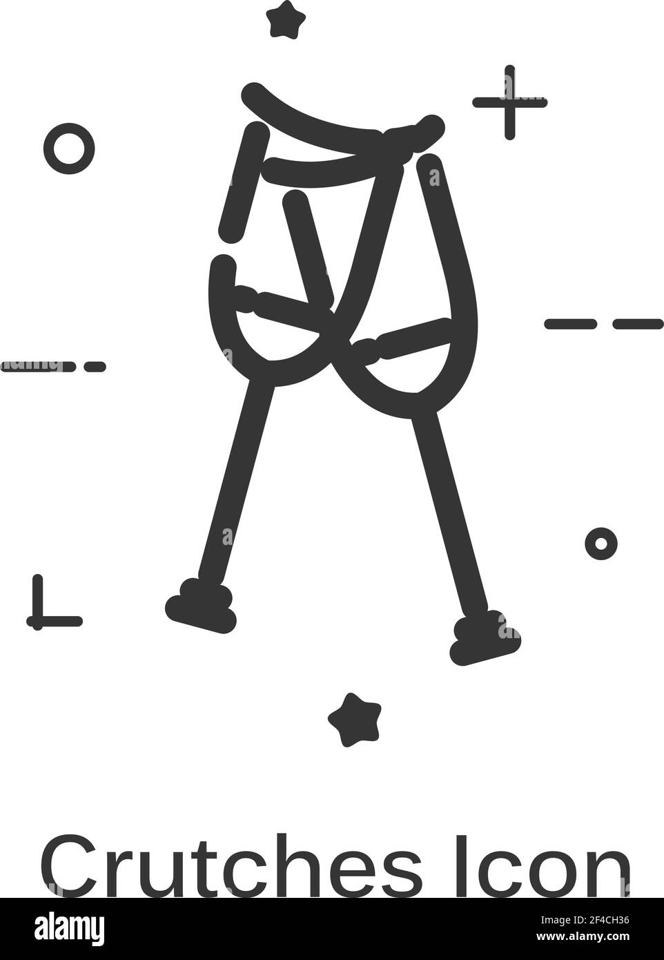 Flat simple black linear icon of crutches on a white background. Sign ...