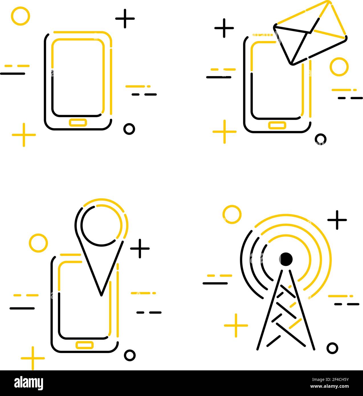 Set of linear creative icons for mobile communication. E-mail, navigator, transmitting antenna. Vector illustration Stock Vector
