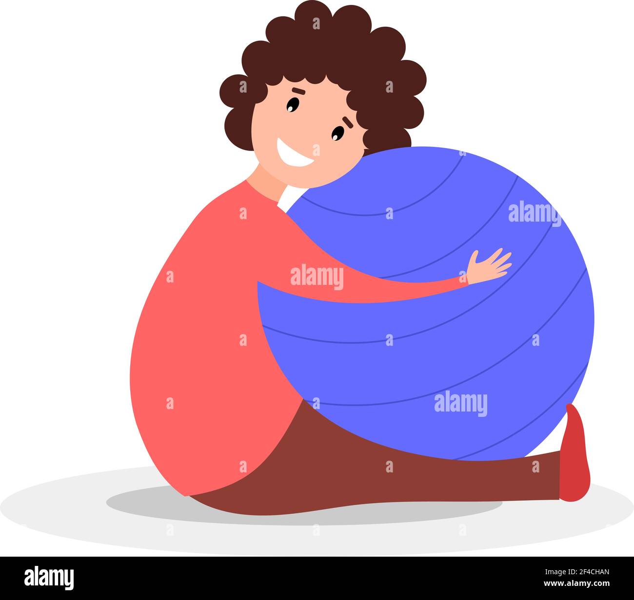 Flat style sport girl with fitness ball. Color image of training young ...