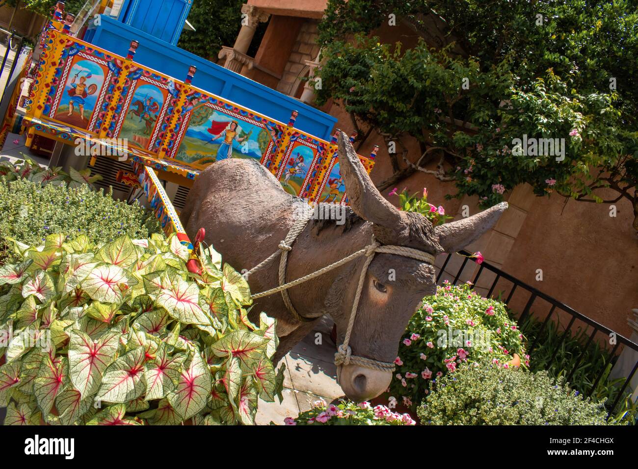 Orlando, Florida. July 29, 2020. Donkey statue in Italy Pavillion at