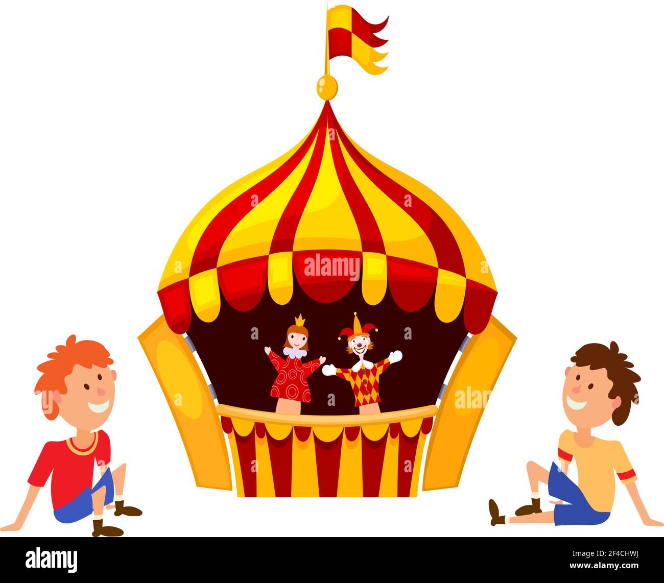 Bright a puppet theater on a white background. Vector illustration of a puppet  theater with open scenes, dolls and small spectators. Cartoon style. Stock  vector Stock Vector Image & Art - Alamy