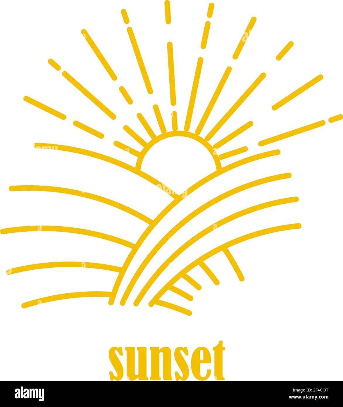 Sunset in the linear style. Line icon isolated on white background ...