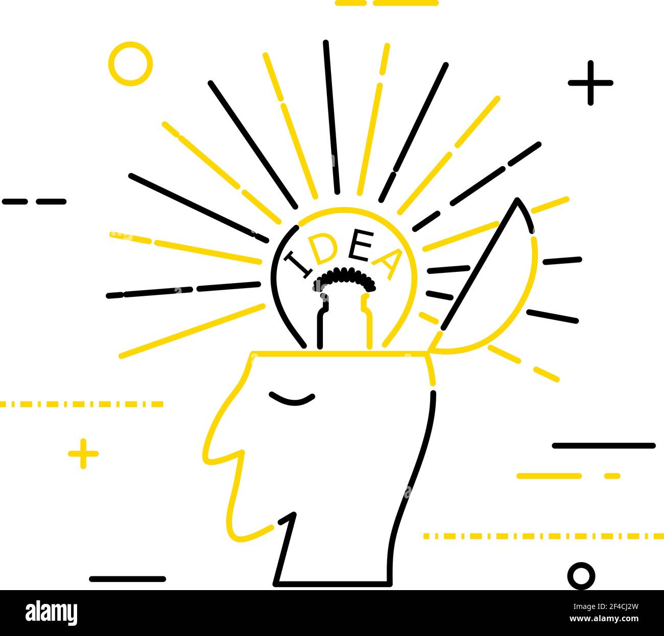 Abstract linear icon of a human head with a light bulb. Line style ...