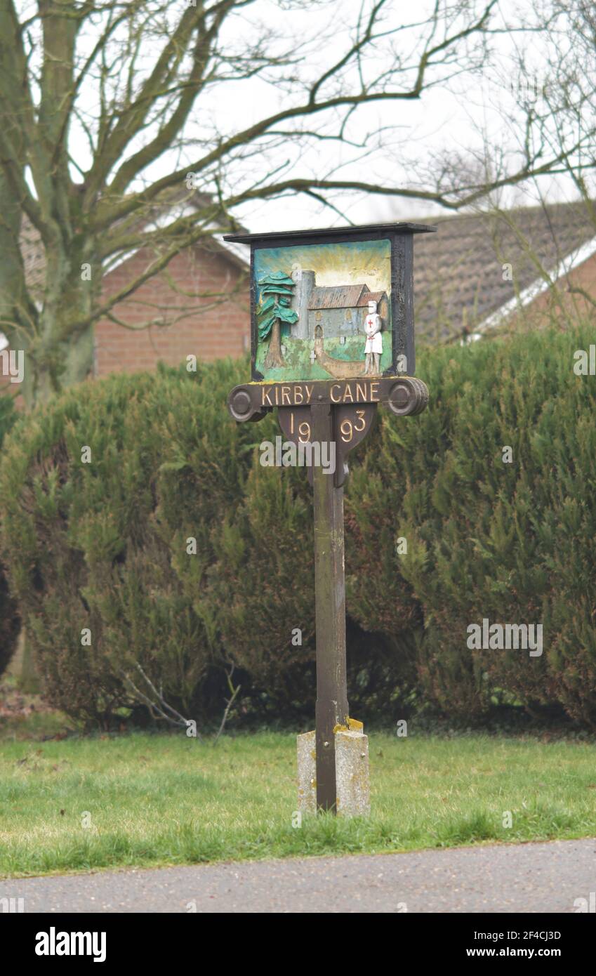 village sign kirby cane norfolk england Stock Photo