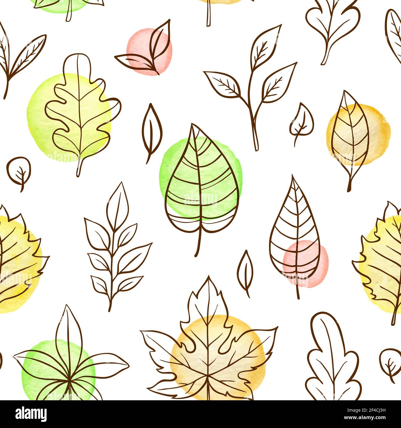 Autumn doodle seamless pattern with falling leaves on a white ...
