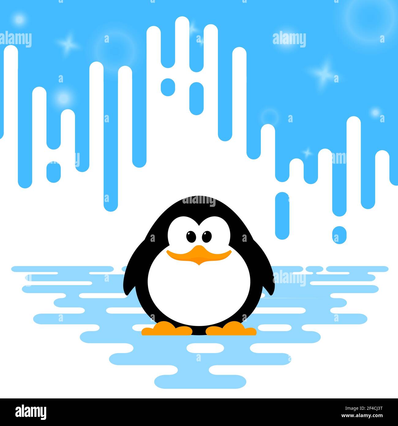 Vector illustration of a cute little penguin on winter abstract striped