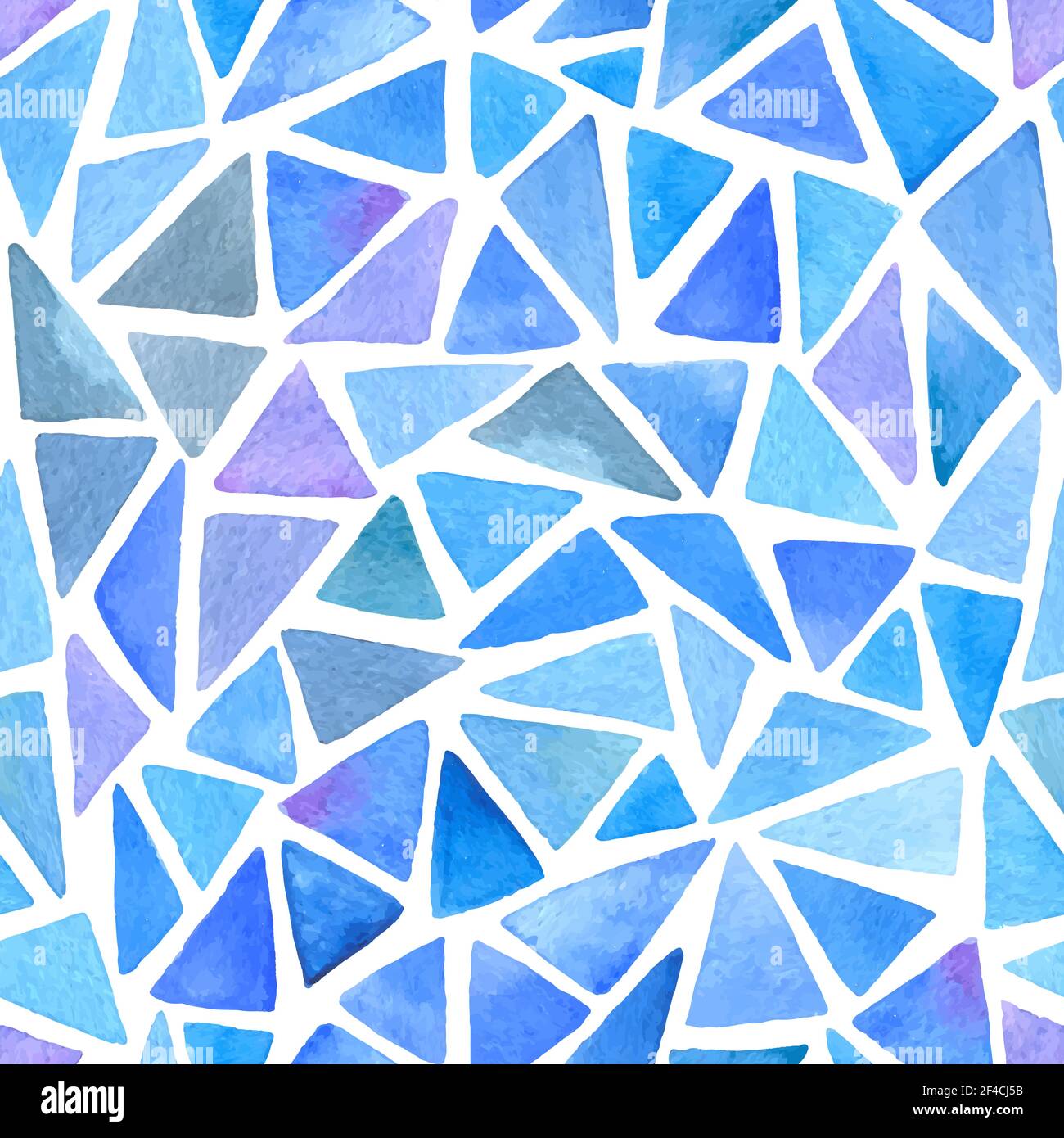 Abstract vector watercolor seamless pattern with blue and violet triangles on a white background Stock Vector
