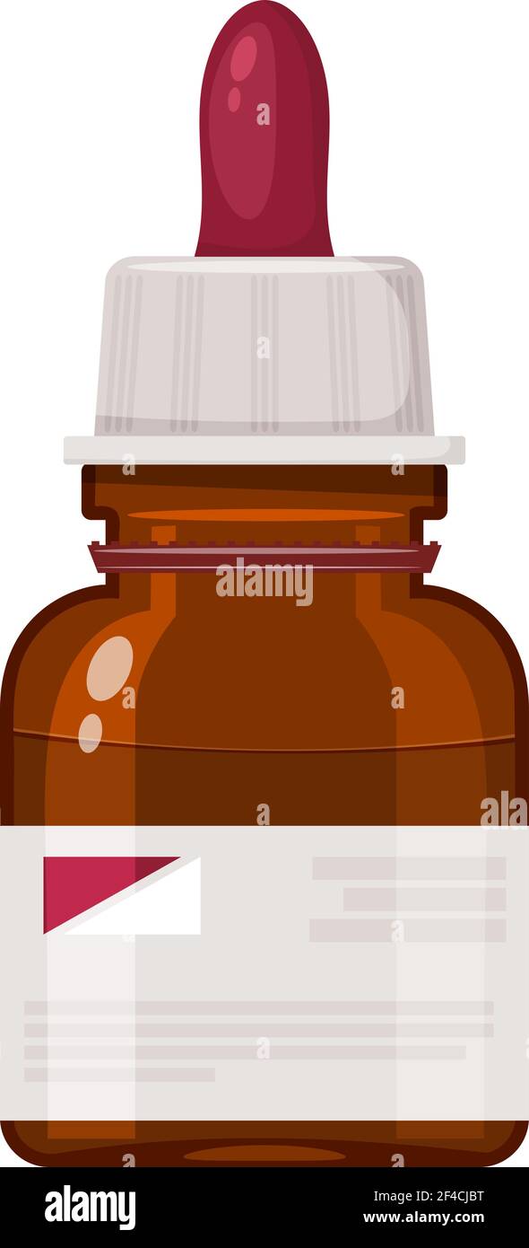 The glass vial with dropper isolated on white background. Medical accessory. Stock vector illustration Stock Vector