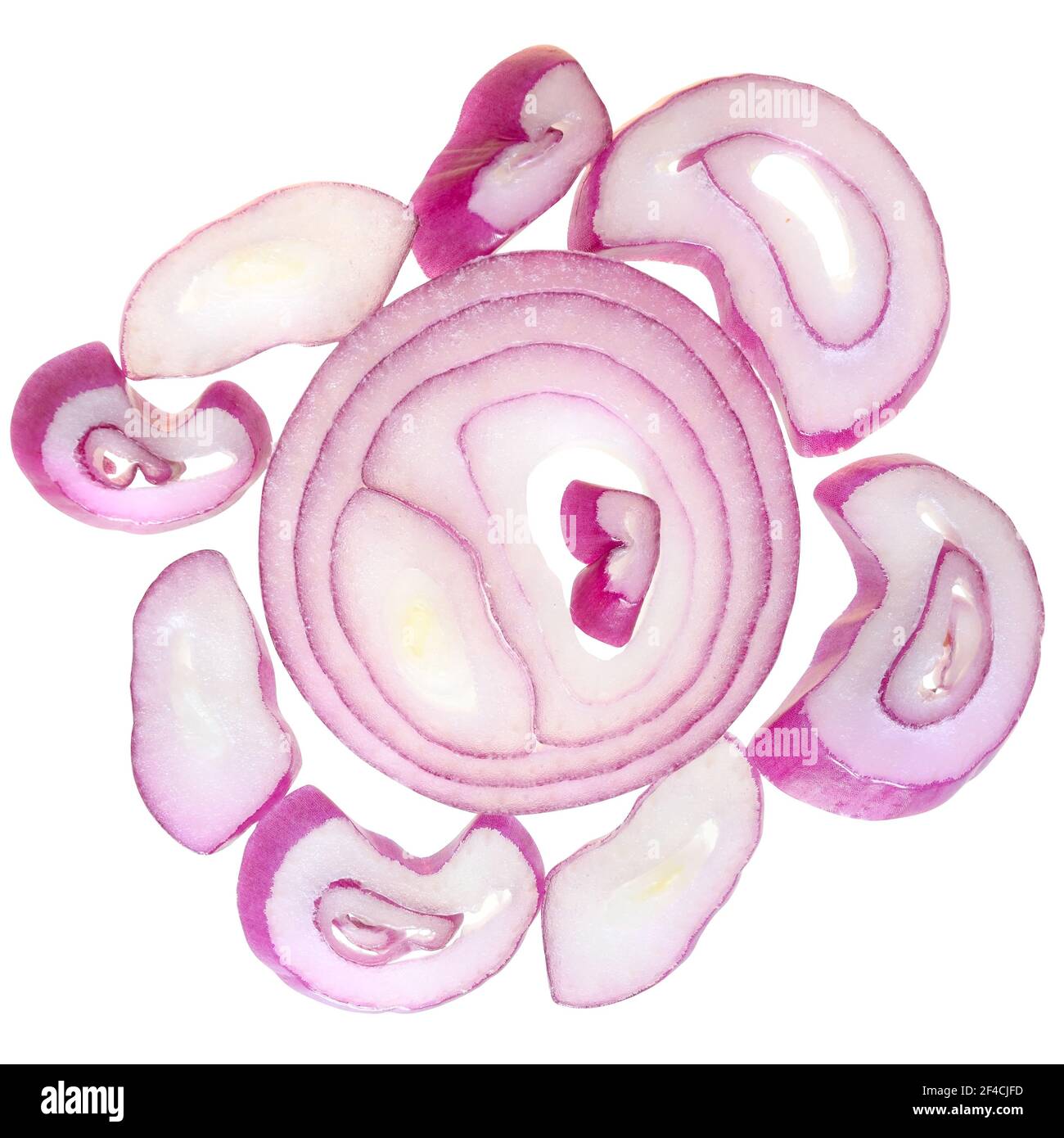 Onion cut close up top view on a white background Stock Photo - Alamy