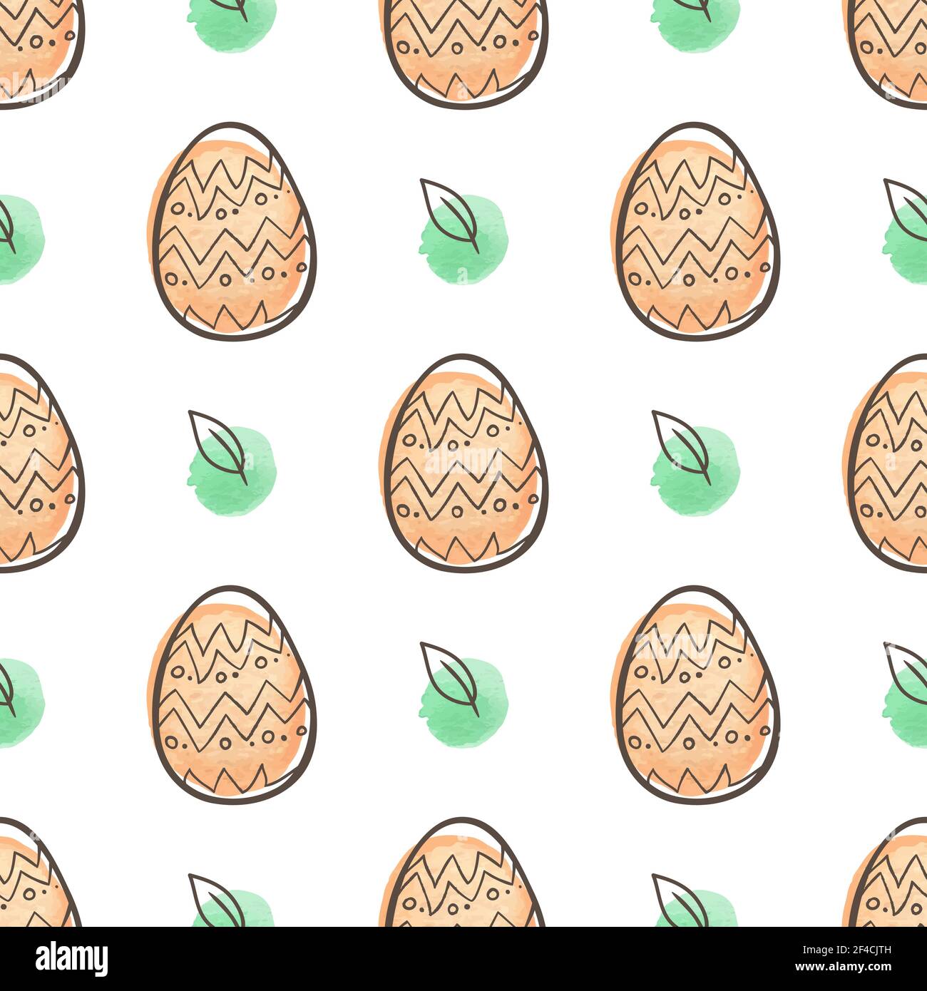 Hand drawn doodle Easter seamless pattern with orange eggs on a white background. Vector illustration. Stock Vector