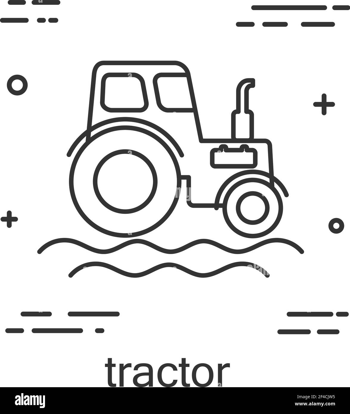 Tractor in a linear style. Line icon isolated on white background. Vector illustration. Stock Vector