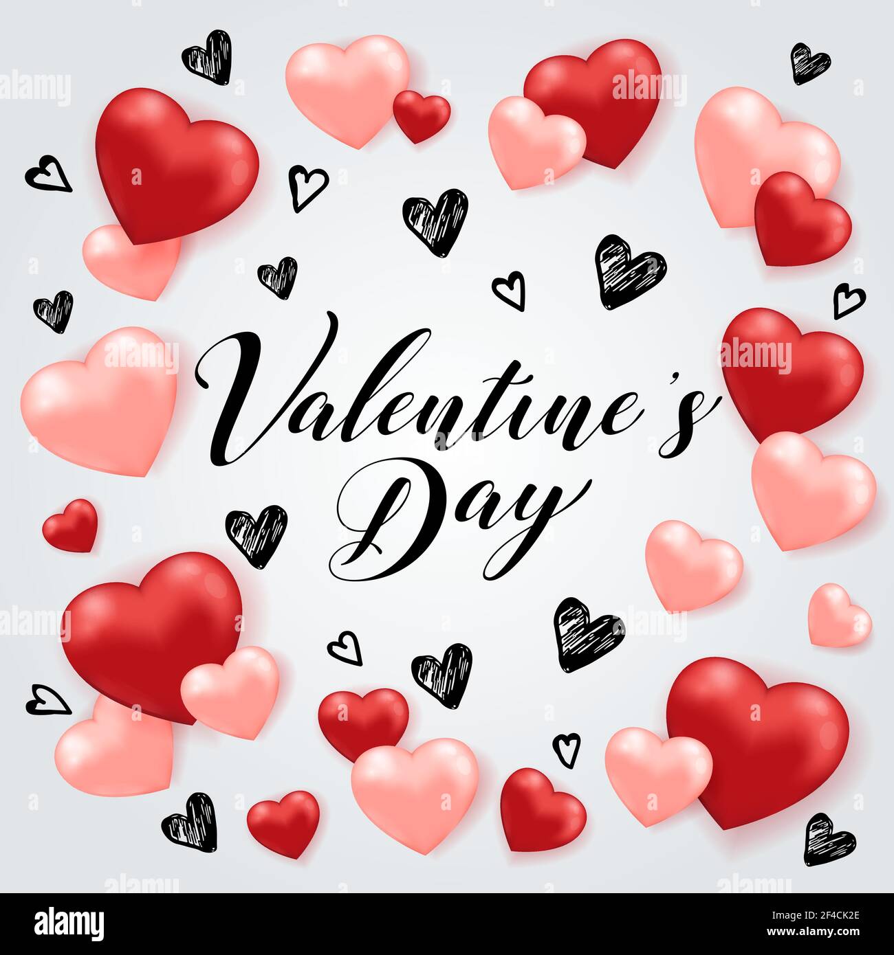 Saint Valentine’s day greeting card with red and pink balloon hearts on ...