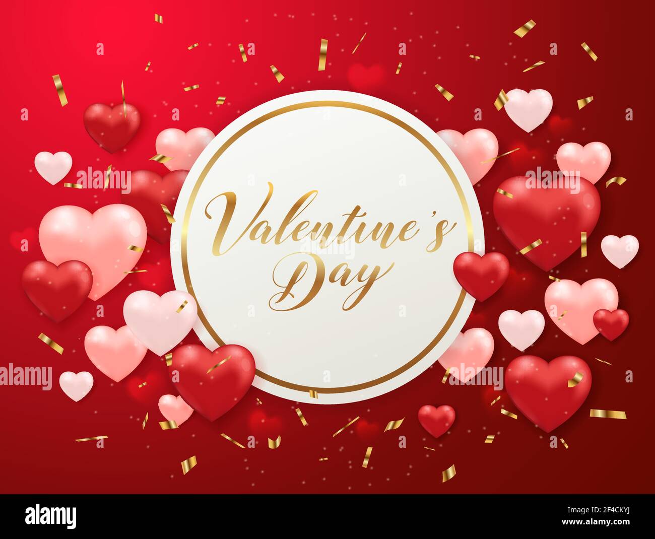 Saint Valentine’s day greeting card with confetti and hearts on a red ...