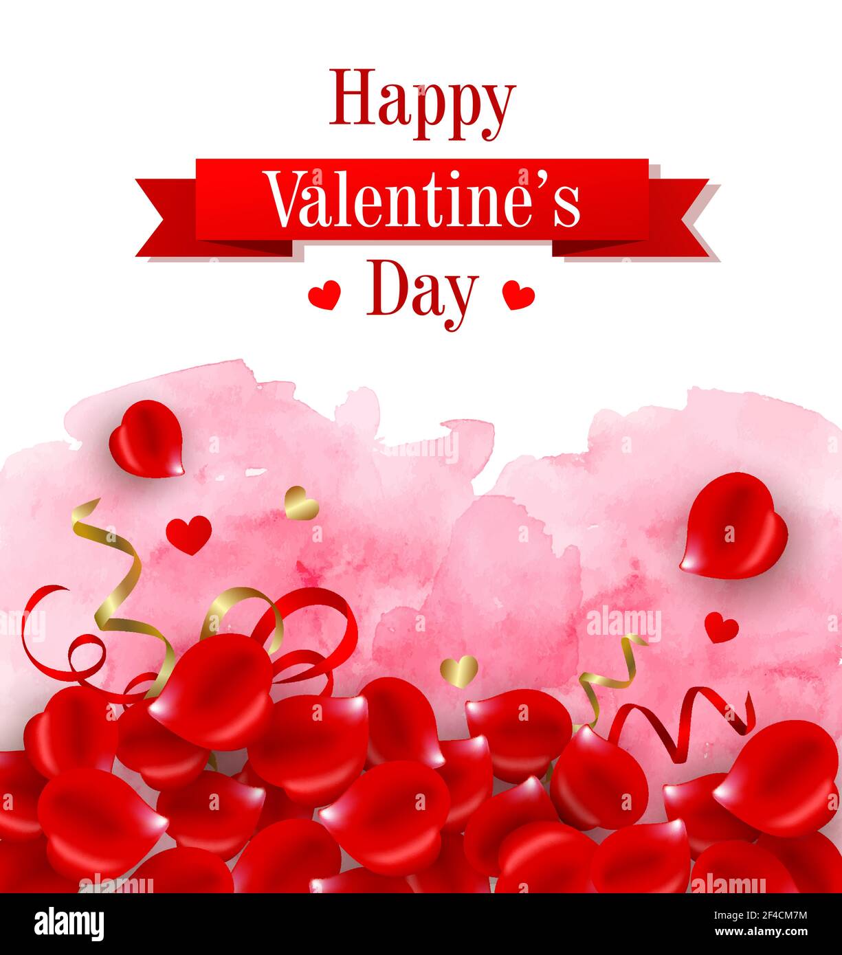 Decorative greeting card for Valentine’s day with red rose petals on a ...