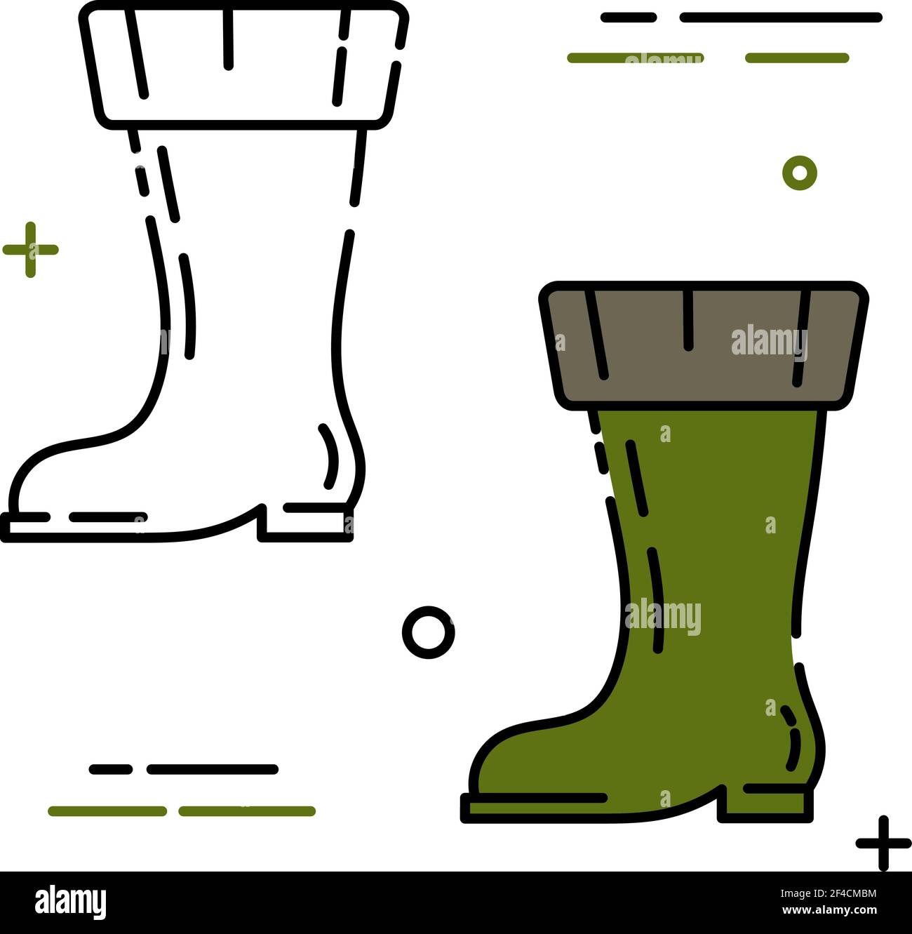 Pair of colored fishing boots in a linear style. Line icon. Isolated on white background. Vector illustration. Stock Vector