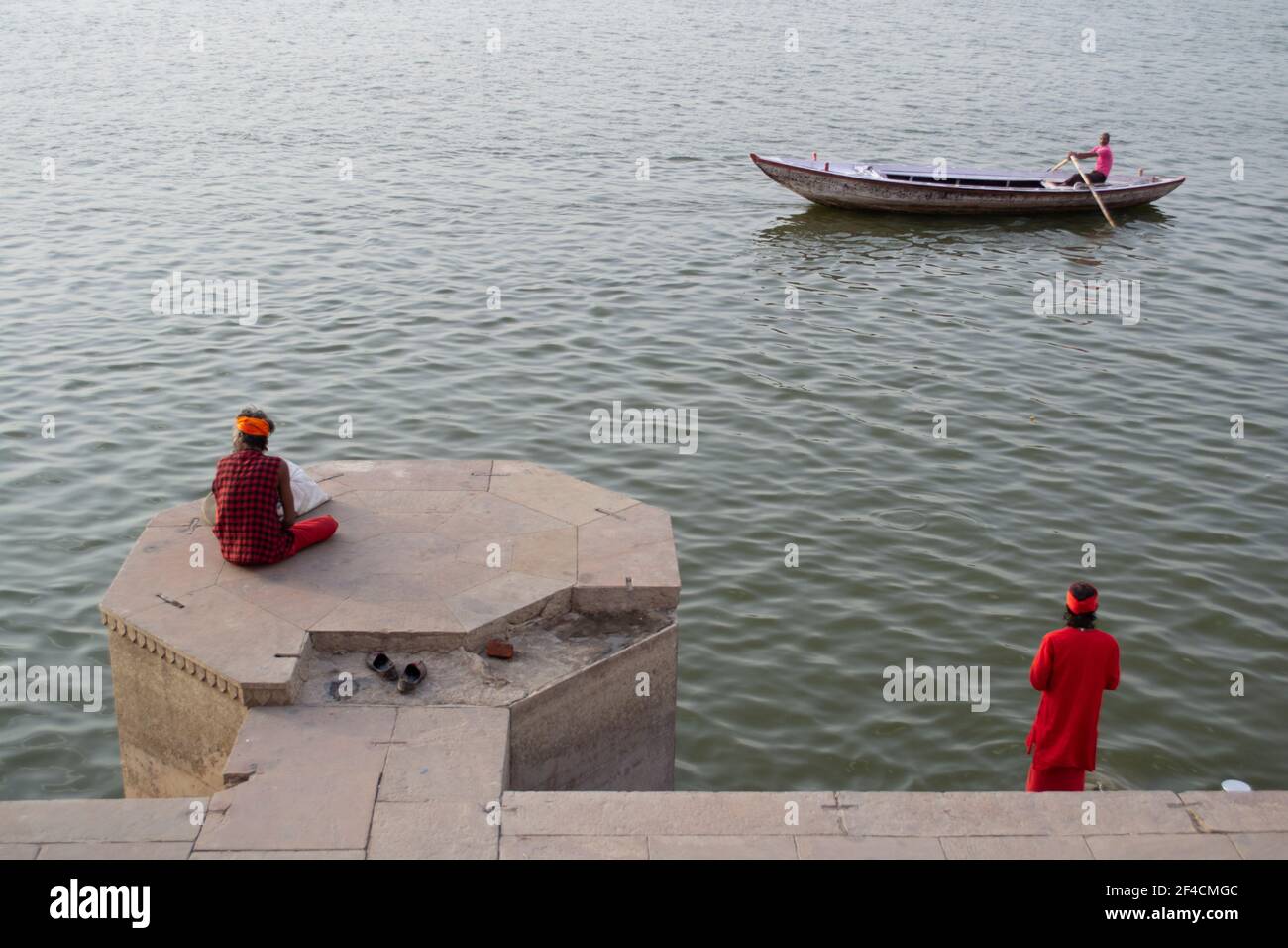 Varanasi, India. Early morning on the banks of the Ganges Stock Photo