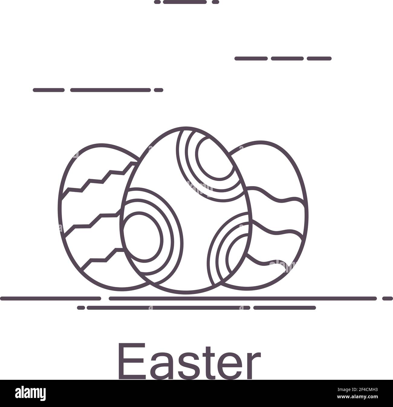Three Easter eggs on a white background. Line style. Vector illustration Stock Vector