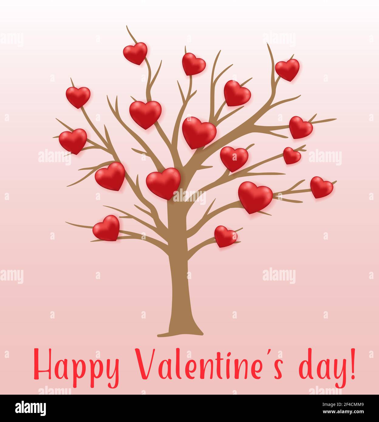 Tree and red hearts on a pink background. Greeting card for Saint ...